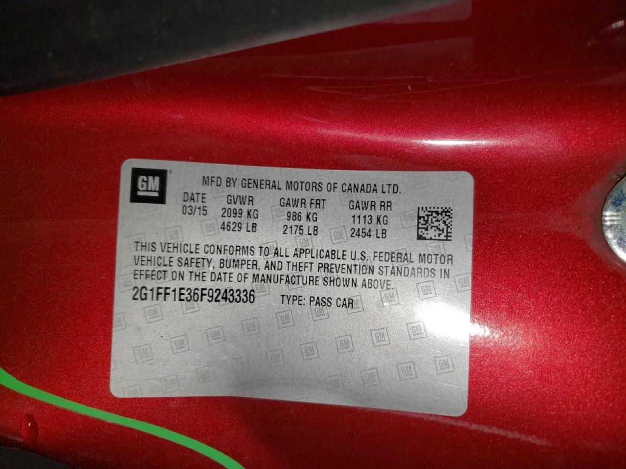 Photo 10 from auction – 2015 CHEVROLET CAMARO LT with VIN 2G1FF1E36F9243336