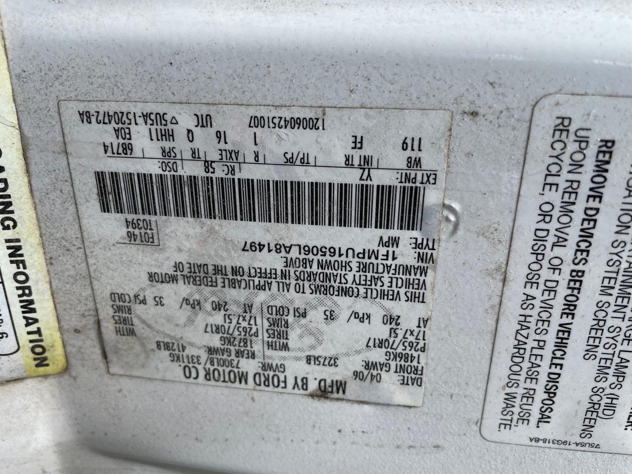 Photo 10 from auction – 2006 FORD EXPEDITION with VIN 1FMPU16506LA81497