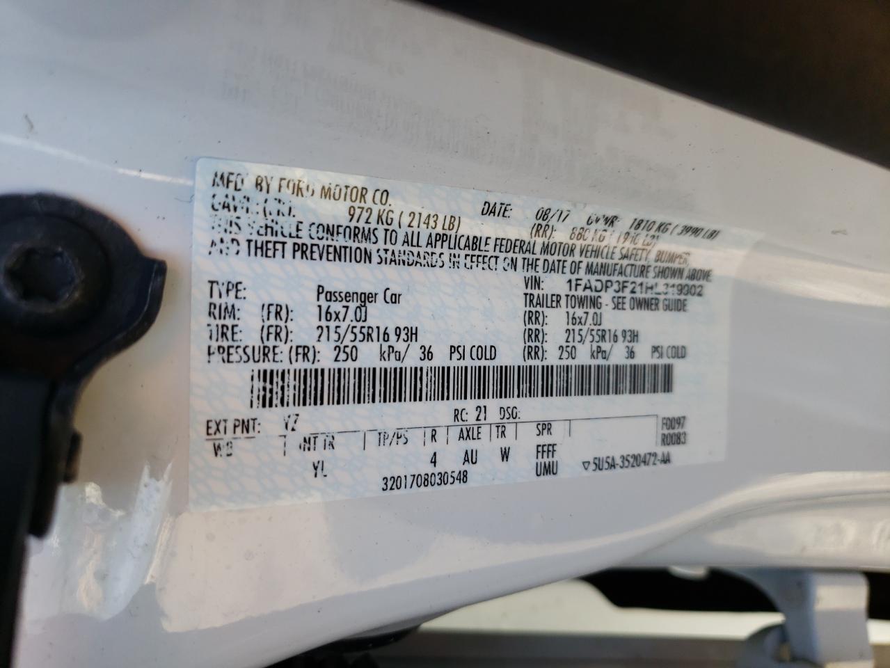 Photo 10 from auction – 2017 FORD FOCUS SE with VIN 1FADP3F21HL319902