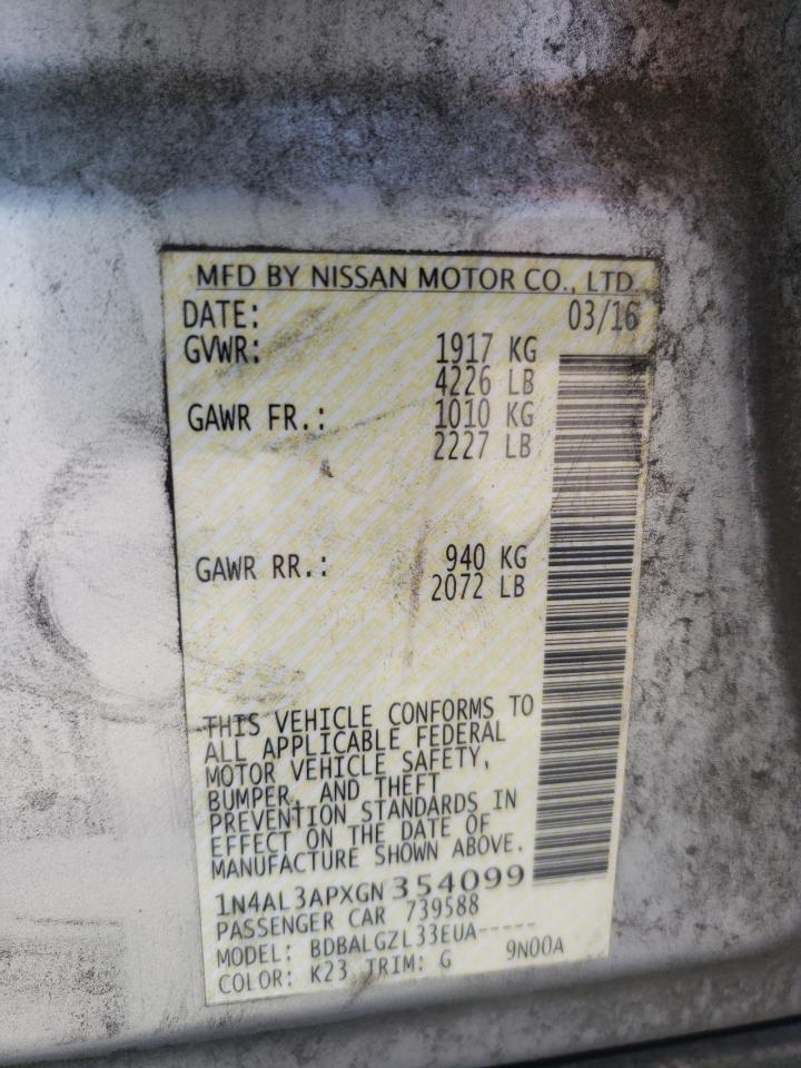 Photo 10 from auction – 2016 NISSAN ALTIMA 2.5 with VIN 1N4AL3APXGN354099