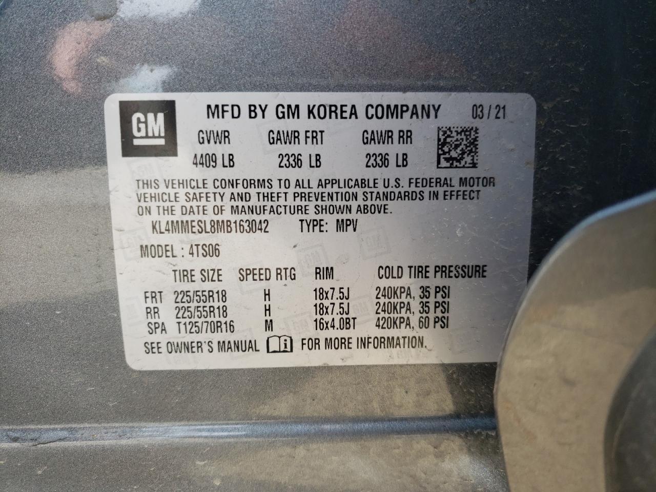 Photo 10 from auction – 2021 BUICK ENCORE GX with VIN KL4MMESL8MB163042