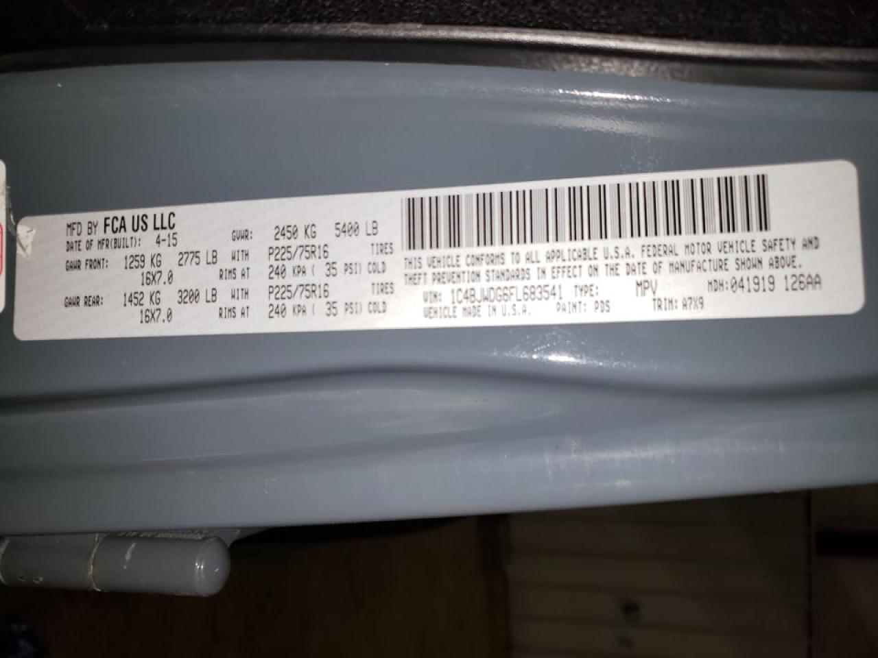 Photo 10 from auction – 2015 JEEP WRANGLER U with VIN 1C4BJWDG6FL683541