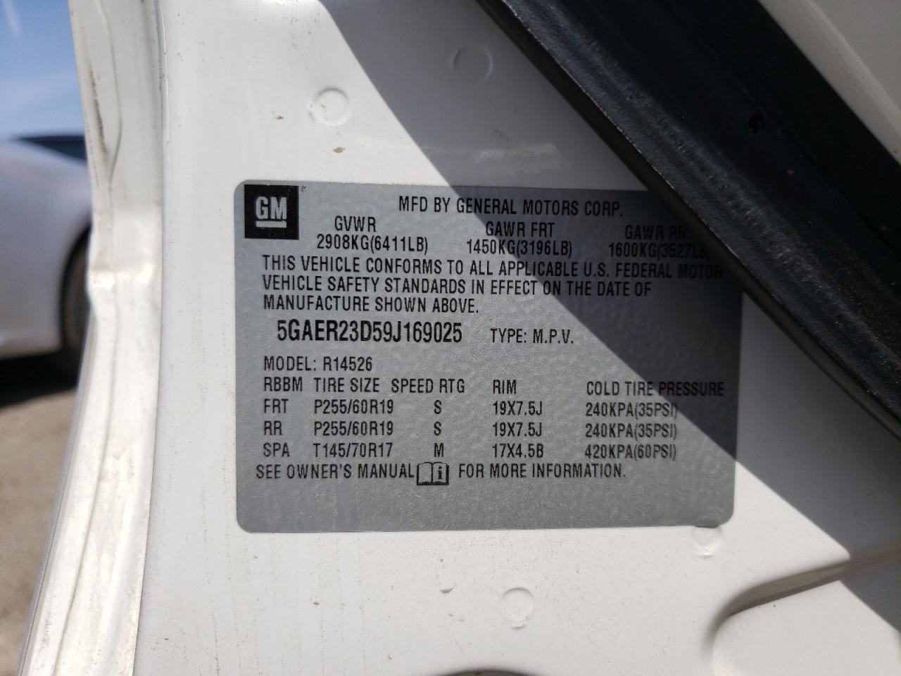 Photo 10 from auction – 2009 BUICK ENCLAVE CX with VIN 5GAER23D59J169025