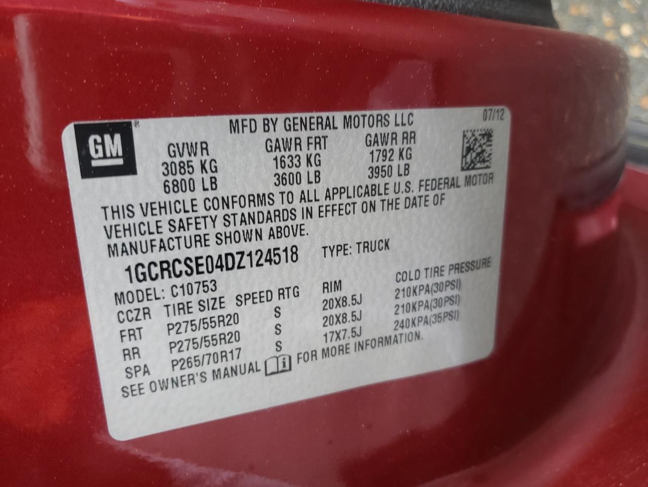 Photo 10 from auction – 2013 CHEVROLET SILVERADO with VIN 1GCRCSE04DZ124518