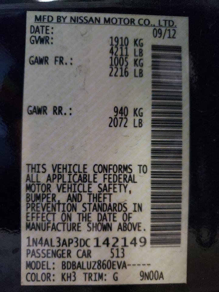 Photo 10 from auction – 2013 NISSAN ALTIMA 2.5 with VIN 1N4AL3AP3DC142149