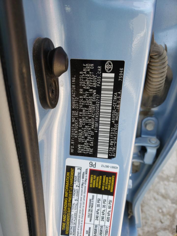 Photo 10 from auction – 2012 TOYOTA CAMRY BASE with VIN 4T1BF1FK5CU562717