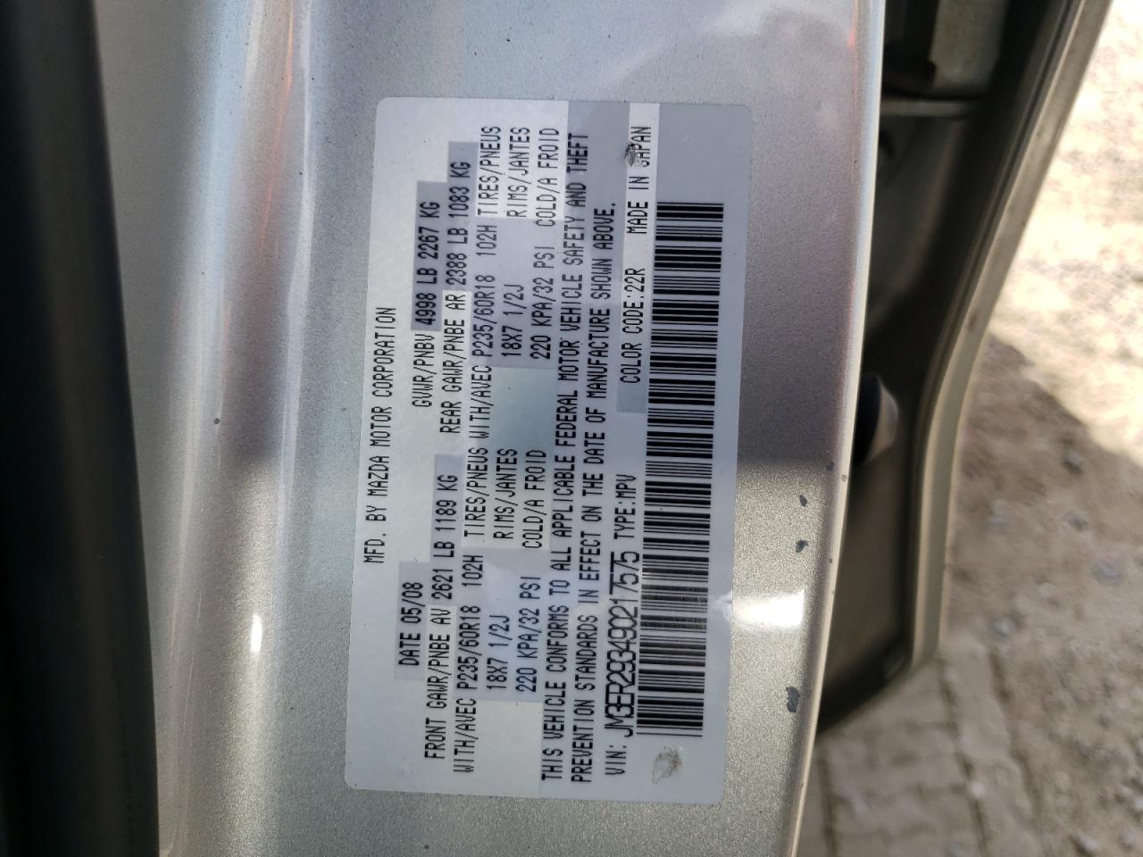 Photo 10 from auction – 2009 MAZDA CX-7 with VIN JM3ER293490217575
