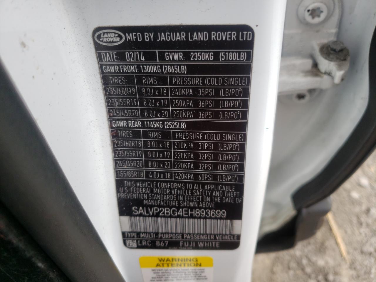 Photo 10 from auction – 2014 LAND ROVER RANGE ROVE with VIN SALVP2BG4EH893699