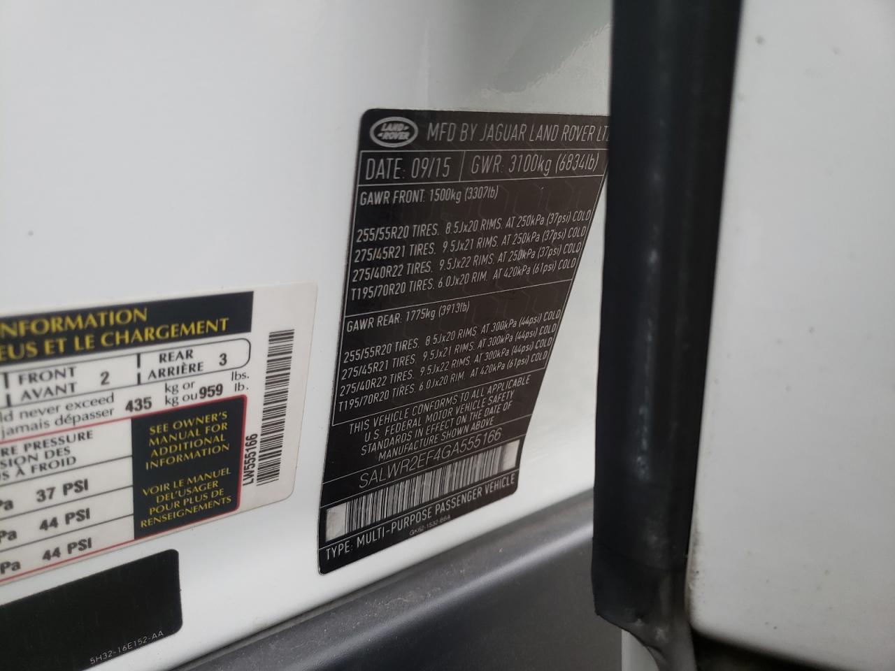 Photo 10 from auction – 2016 LAND ROVER RANGE ROVE with VIN SALWR2EF4GA555166