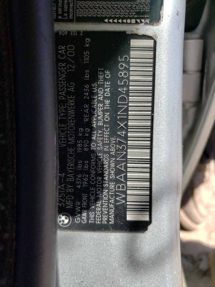 Photo 10 from auction – 2001 BMW 325 I with VIN WBAAN374X1ND45895