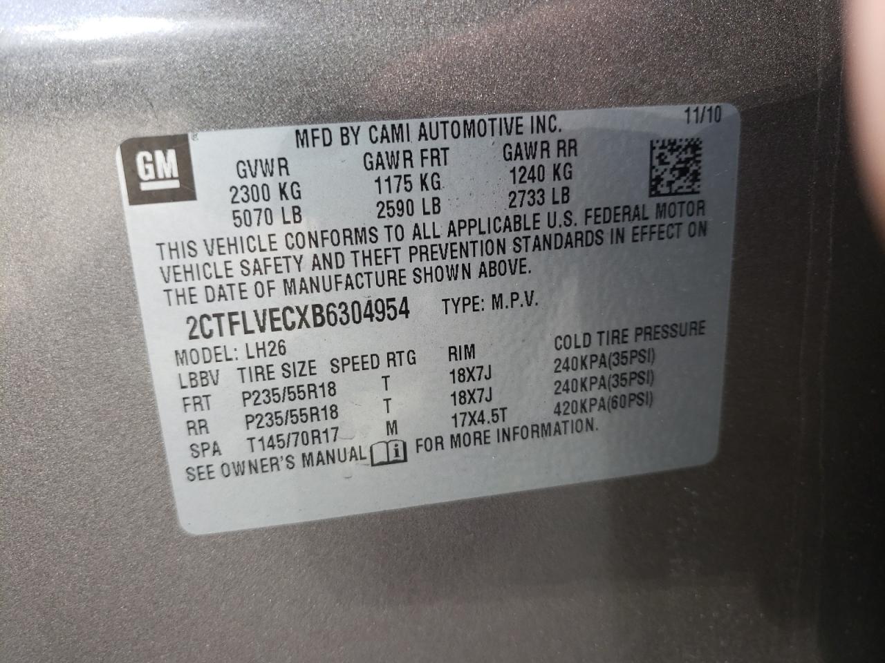 Photo 10 from auction – 2011 GMC TERRAIN SL with VIN 2CTFLVECXB6304954
