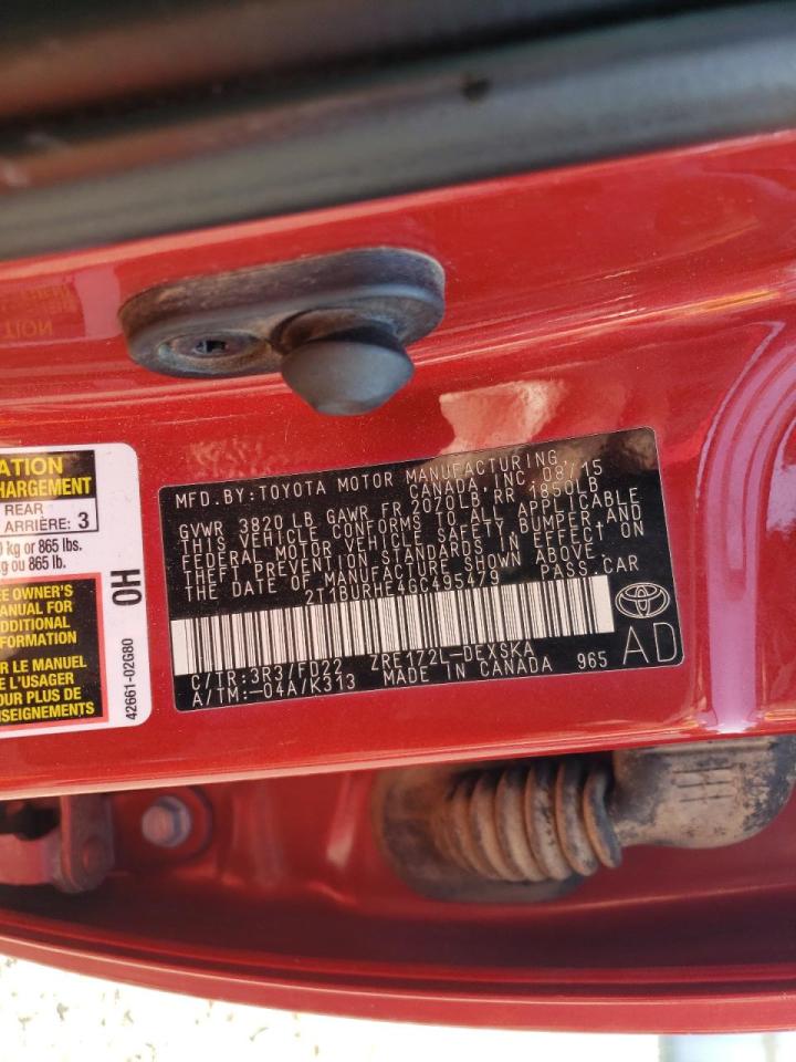 Photo 10 from auction – 2016 TOYOTA COROLLA L with VIN 2T1BURHE4GC495479