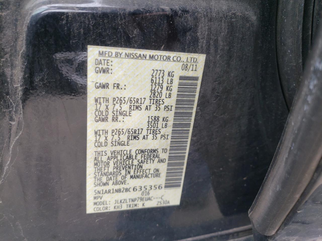 Photo 10 from auction – 2011 NISSAN PATHFINDER with VIN 5N1AR1NB2BC635356