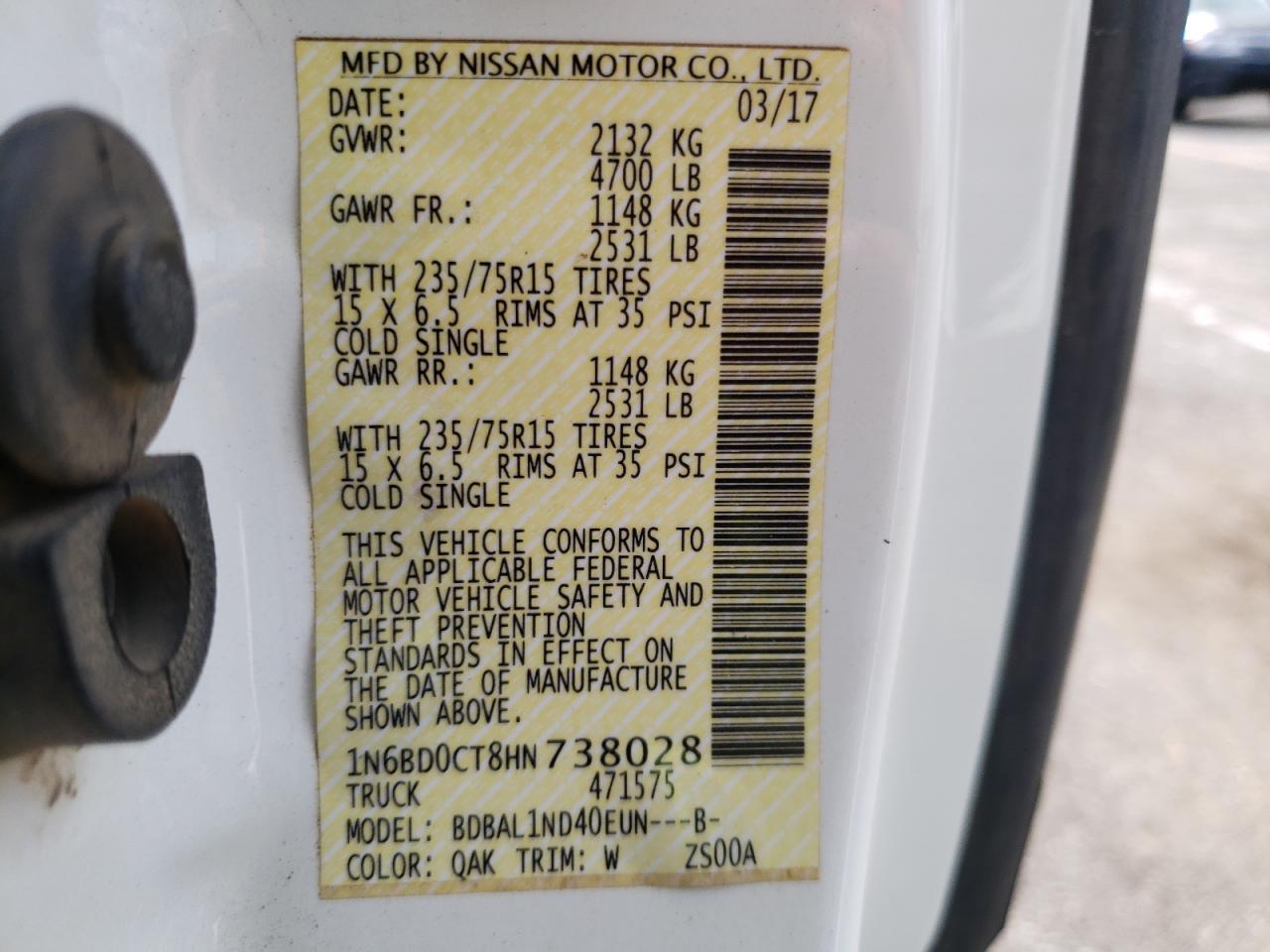 Photo 10 from auction – 2017 NISSAN FRONTIER S with VIN 1N6BD0CT8HN738028