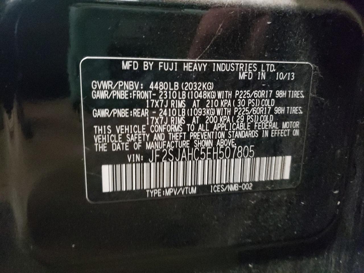 Photo 10 from auction – 2014 SUBARU FORESTER 2 with VIN JF2SJAHC5EH507805