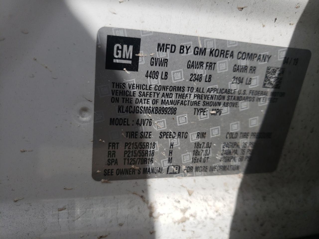 Photo 10 from auction – 2019 BUICK ENCORE ESS with VIN KL4CJGSM6KB899208