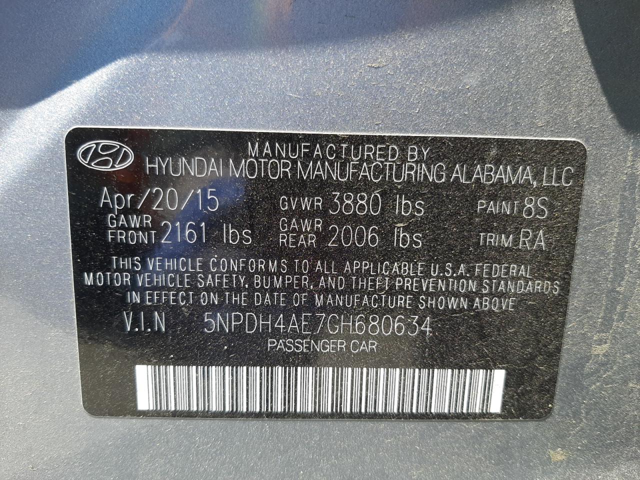 Photo 10 from auction – 2016 HYUNDAI ELANTRA SE with VIN 5NPDH4AE7GH680634