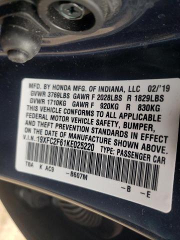 Photo 10 from auction – 2019 HONDA CIVIC LX with VIN 19XFC2F61KE025220