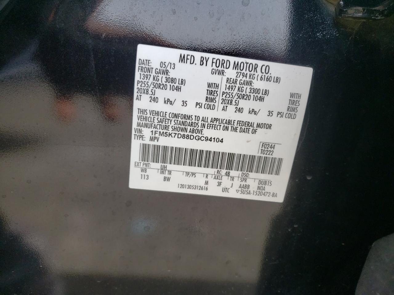 Photo 10 from auction – 2013 FORD EXPLORER X with VIN 1FM5K7D88DGC94104