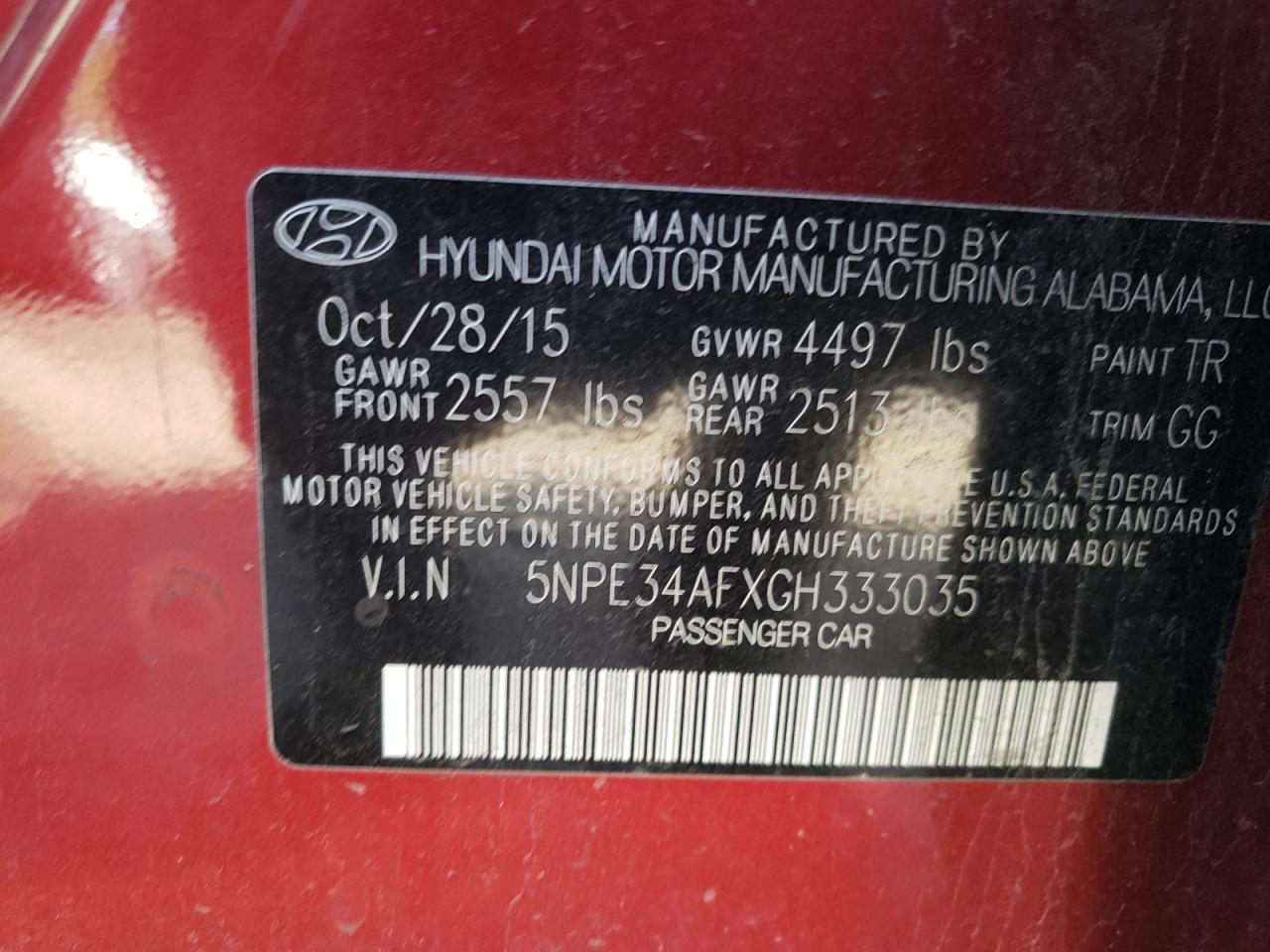 Photo 10 from auction – 2016 HYUNDAI SONATA SPO with VIN 5NPE34AFXGH333035