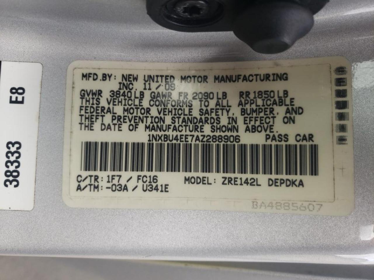 Photo 10 from auction – 2010 TOYOTA COROLLA BA with VIN 1NXBU4EE7AZ288906