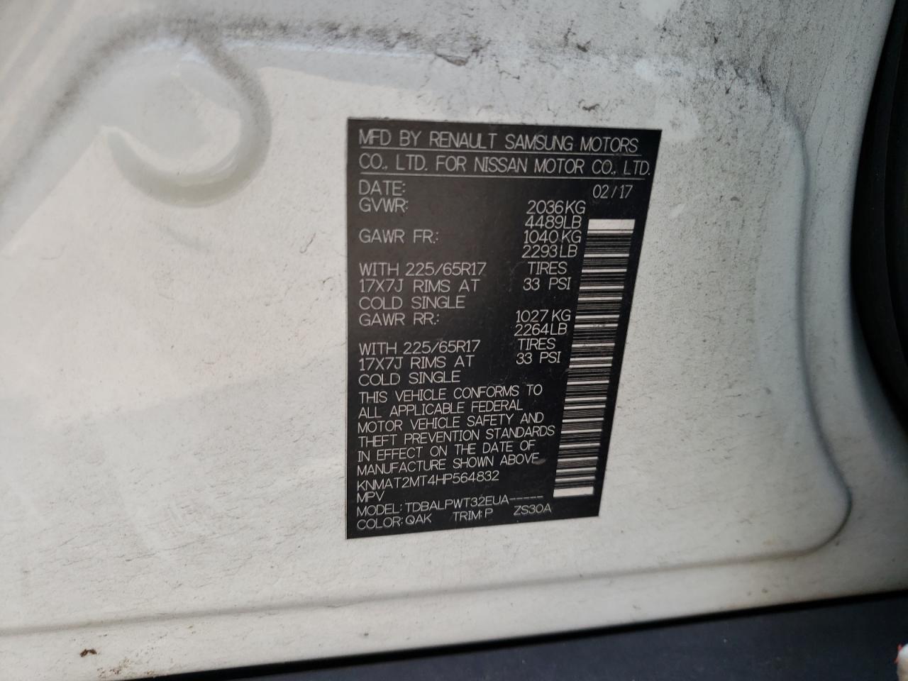 Photo 10 from auction – 2017 NISSAN ROGUE S with VIN KNMAT2MT4HP564832