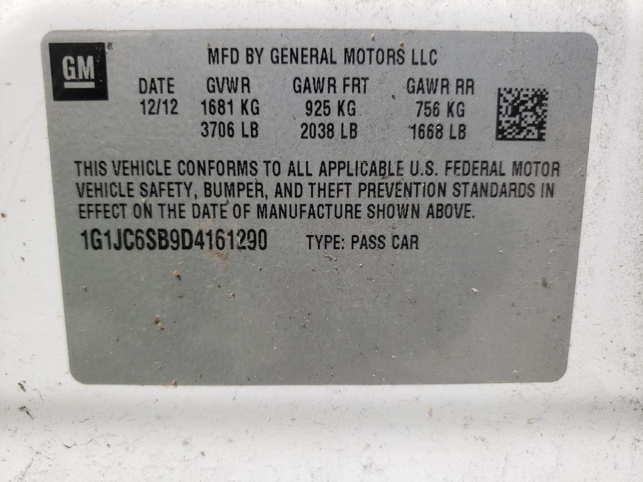 Photo 10 from auction – 2013 CHEVROLET SONIC LT with VIN 1G1JC6SB9D4161290