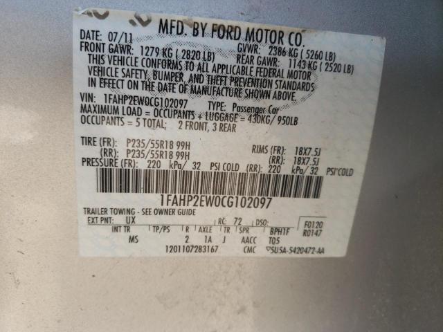 Photo 10 from auction – 2012 FORD TAURUS SEL with VIN 1FAHP2EW0CG102097