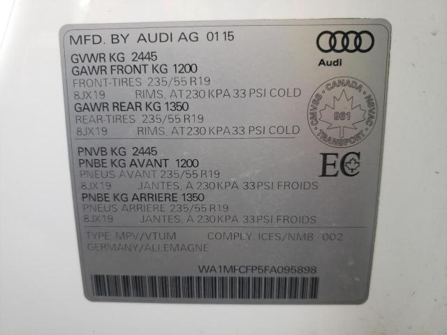 Photo 10 from auction – 2015 AUDI Q5 PROGRES with VIN WA1MFCFP5FA095898