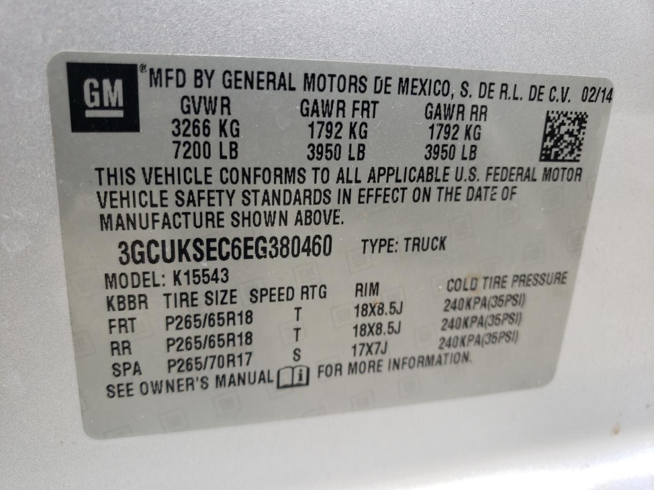 Photo 10 from auction – 2014 CHEVROLET SILVERADO with VIN 3GCUKSEC6EG380460