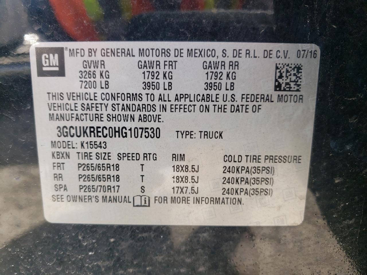 Photo 10 from auction – 2017 CHEVROLET SILVERADO with VIN 3GCUKREC0HG107530