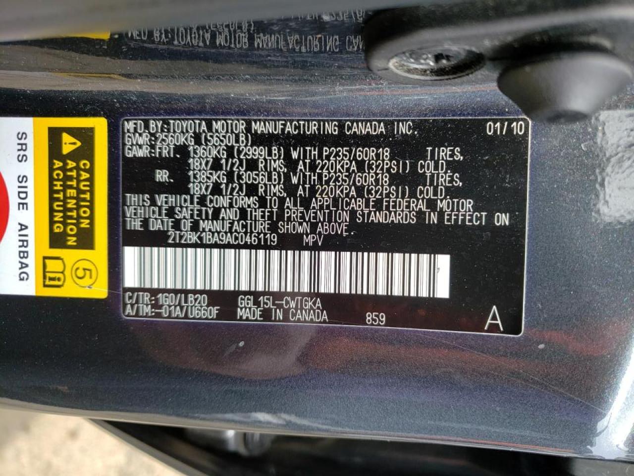 Photo 10 from auction – 2010 LEXUS RX 350 with VIN 2T2BK1BA9AC046119