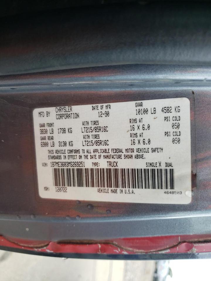 Photo 10 from auction – 1991 DODGE D-SERIES D with VIN 1B7ME3683MS269251