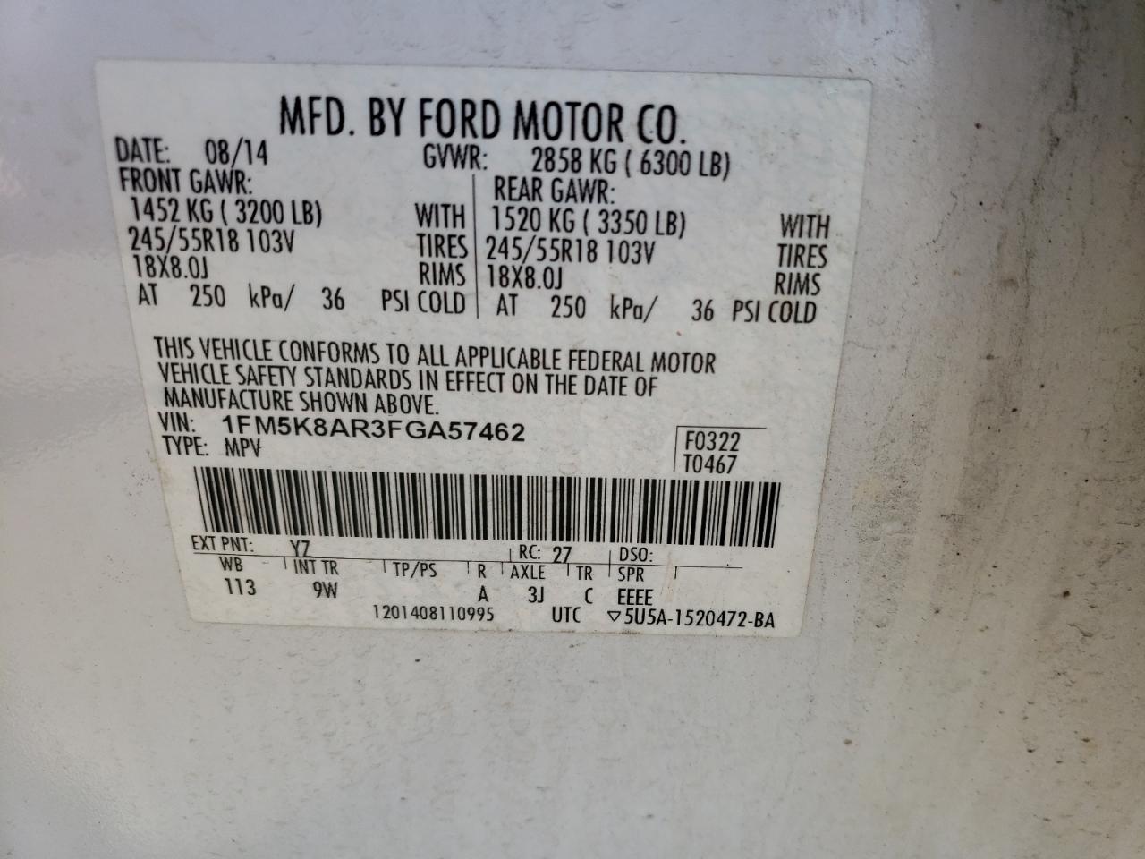 Photo 10 from auction – 2015 FORD EXPLORER P with VIN 1FM5K8AR3FGA57462