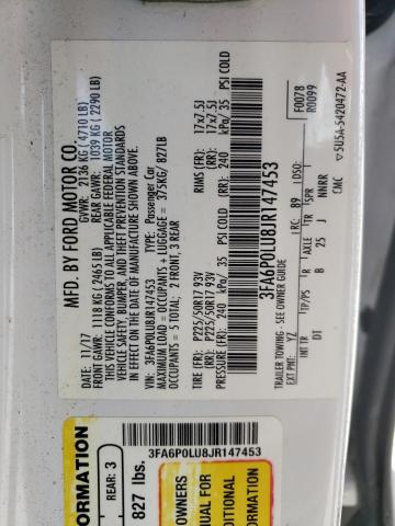 Photo 10 from auction – 2018 FORD FUSION SE with VIN 3FA6P0LU8JR147453