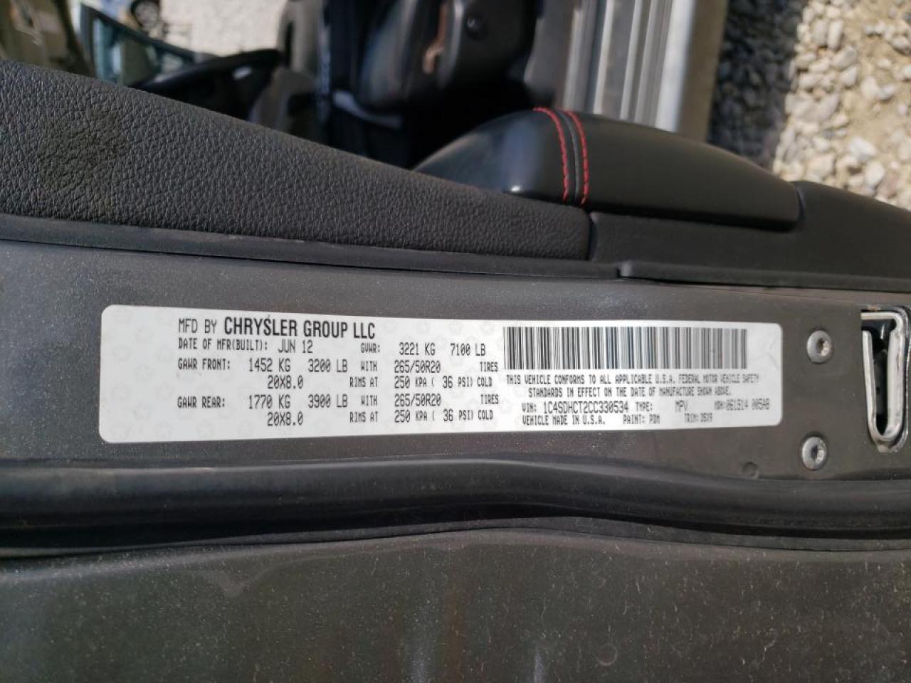Photo 10 from auction – 2012 DODGE DURANGO R/ with VIN 1C4SDHCT2CC330534