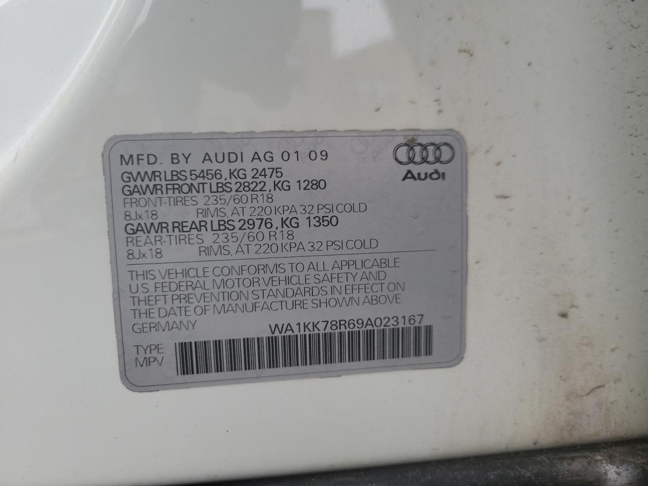 Photo 10 from auction – 2009 AUDI Q5 3.2 with VIN WA1KK78R69A023167