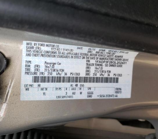Photo 10 from auction – 2016 FORD FOCUS SE with VIN 1FADP3F28GL202431