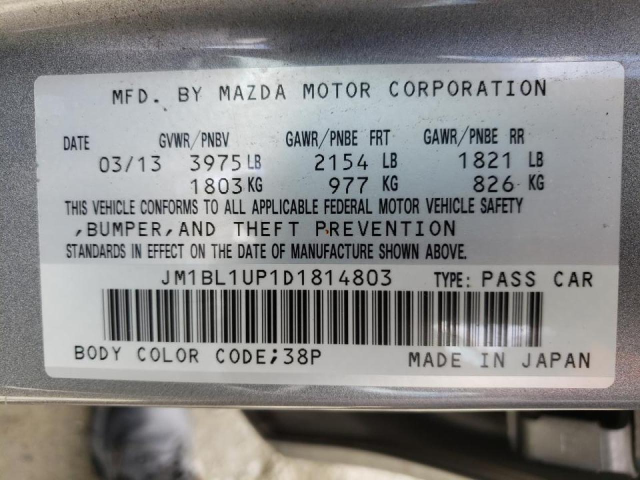 Photo 10 from auction – 2013 MAZDA 3 I with VIN JM1BL1UP1D1814803