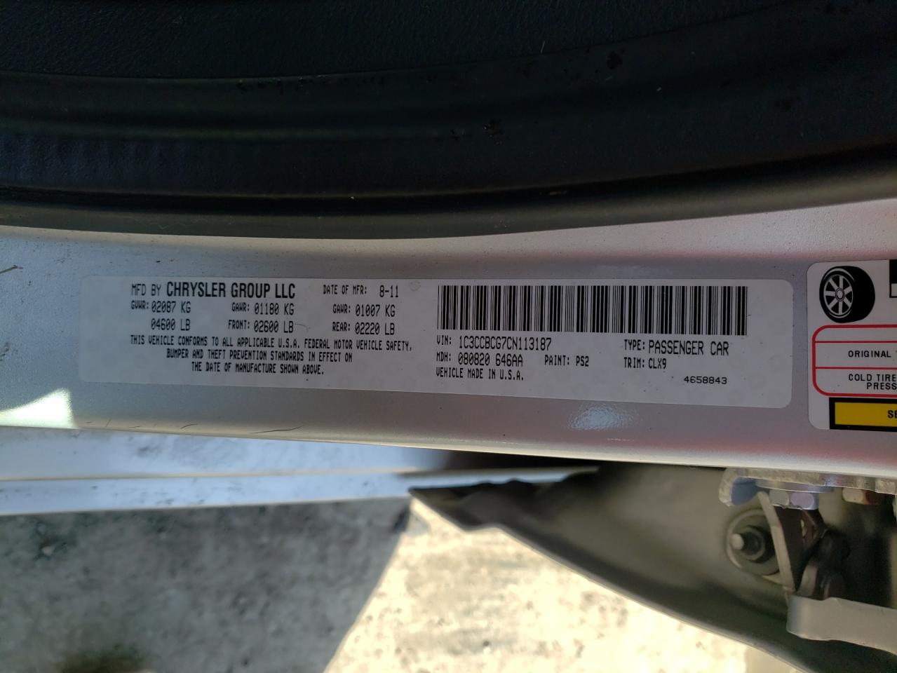 Photo 10 from auction – 2012 CHRYSLER 200 LIMITE with VIN 1C3CCBCG7CN113187