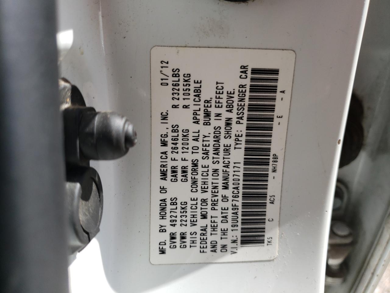 Photo 10 from auction – 2012 ACURA TL with VIN 19UUA9F76CA007171