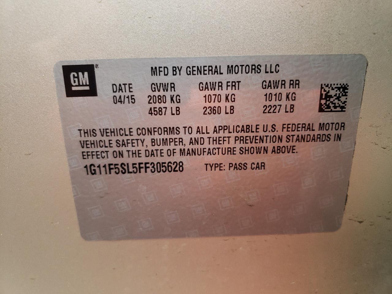 Photo 10 from auction – 2015 CHEVROLET MALIBU LTZ with VIN 1G11F5SL5FF305628