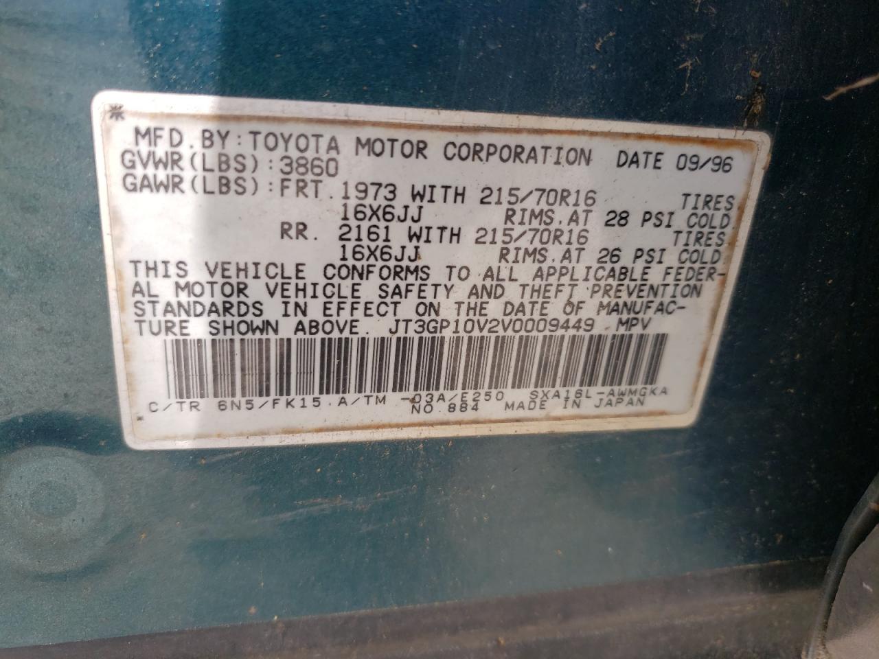 Photo 10 from auction – 1997 TOYOTA RAV4 with VIN JT3GP10V2V0009449