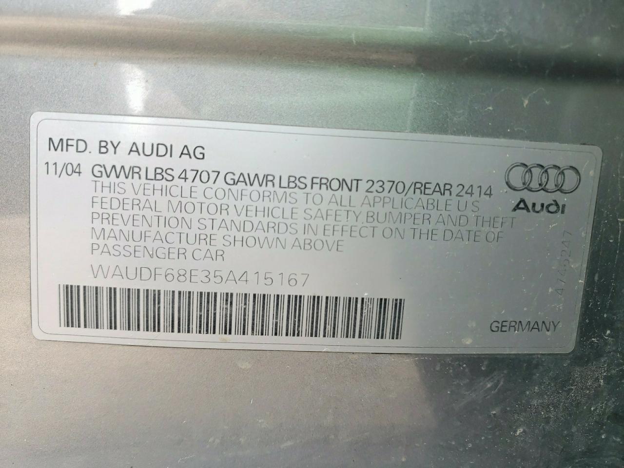 Photo 10 from auction – 2005 AUDI A4 2.0T QU with VIN WAUDF68E35A415167