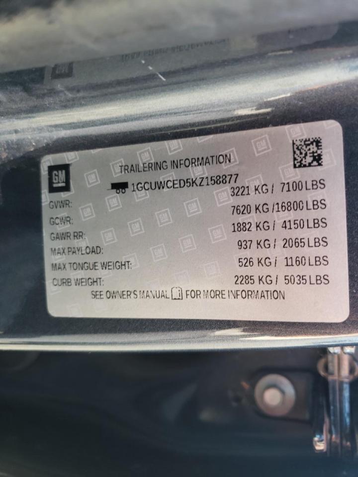 Photo 10 from auction – 2019 CHEVROLET SILVERADO with VIN 1GCUWCED5KZ158877