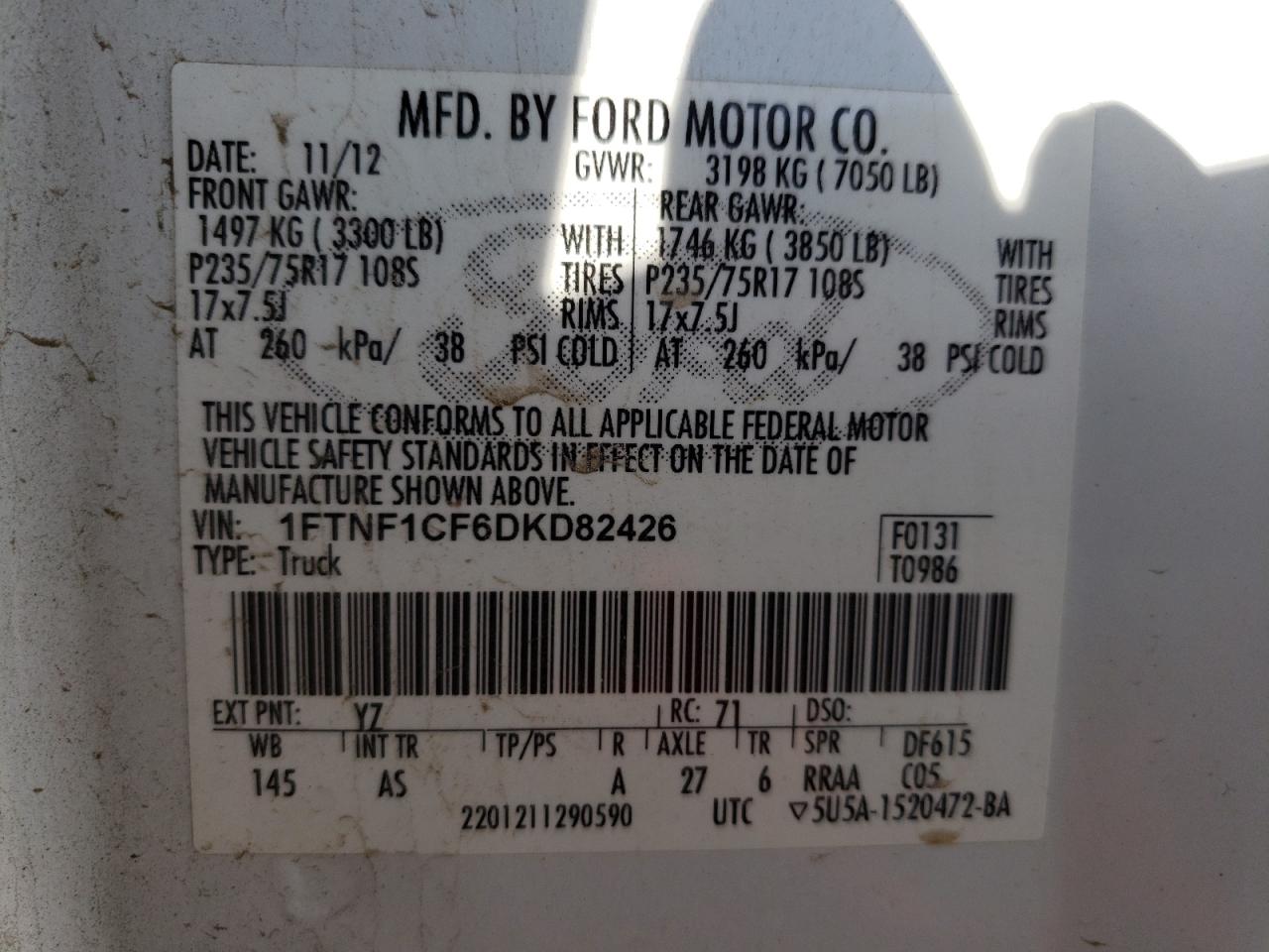 Photo 10 from auction – 2013 FORD F150 with VIN 1FTNF1CF6DKD82426