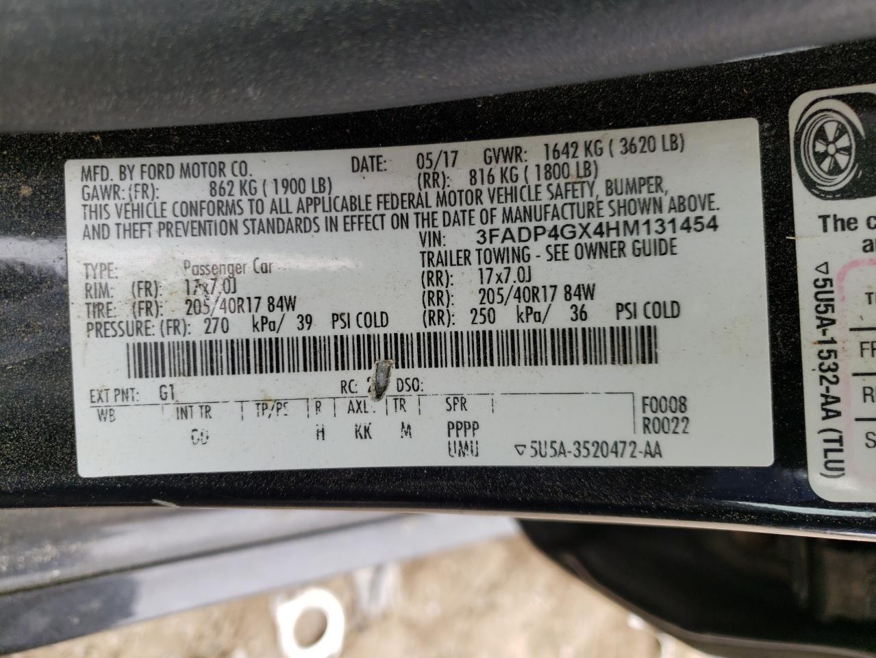 Photo 10 from auction – 2017 FORD FIESTA ST with VIN 3FADP4GX4HM131454