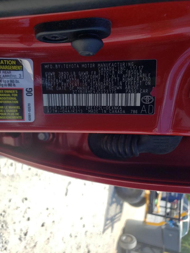 Photo 10 from auction – 2018 TOYOTA COROLLA L with VIN 2T1BURHE4JC023175