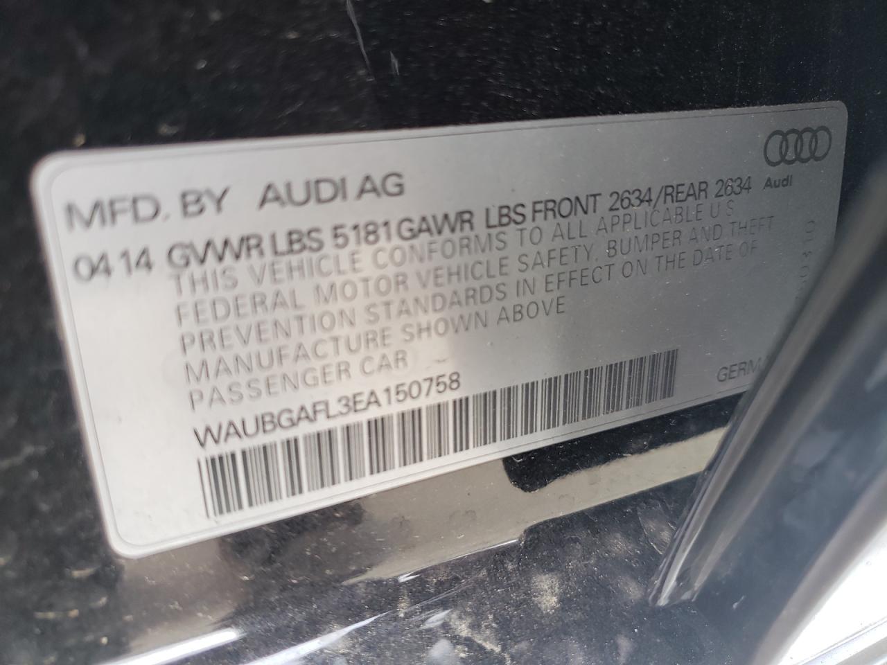 Photo 10 from auction – 2014 AUDI S4 PREMIUM with VIN WAUBGAFL3EA150758
