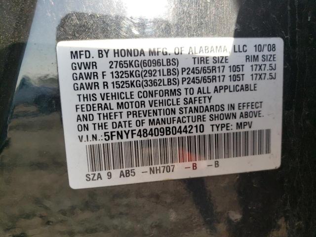 Photo 10 from auction – 2009 HONDA PILOT EX with VIN 5FNYF48409B044210